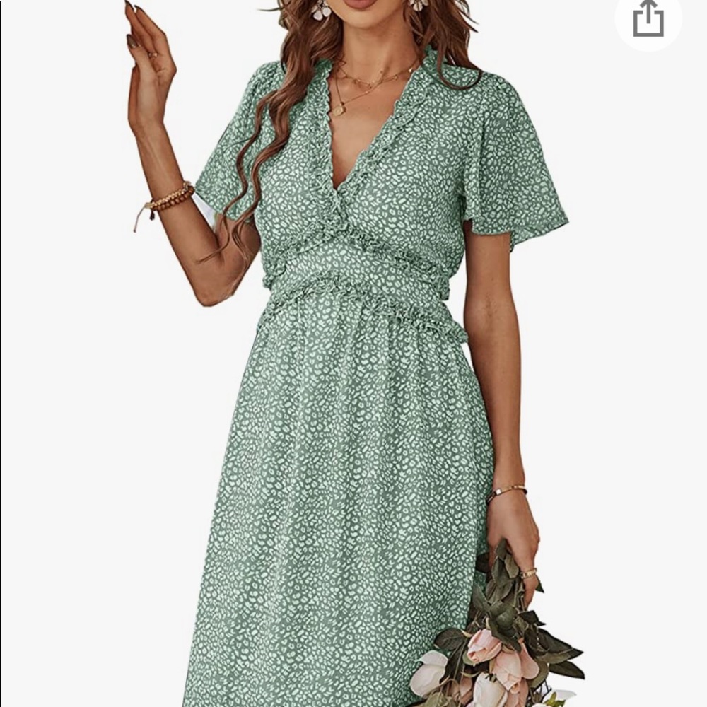 KIRUNDO Womens summer casual ruffle short sleeve deep v neck Dress